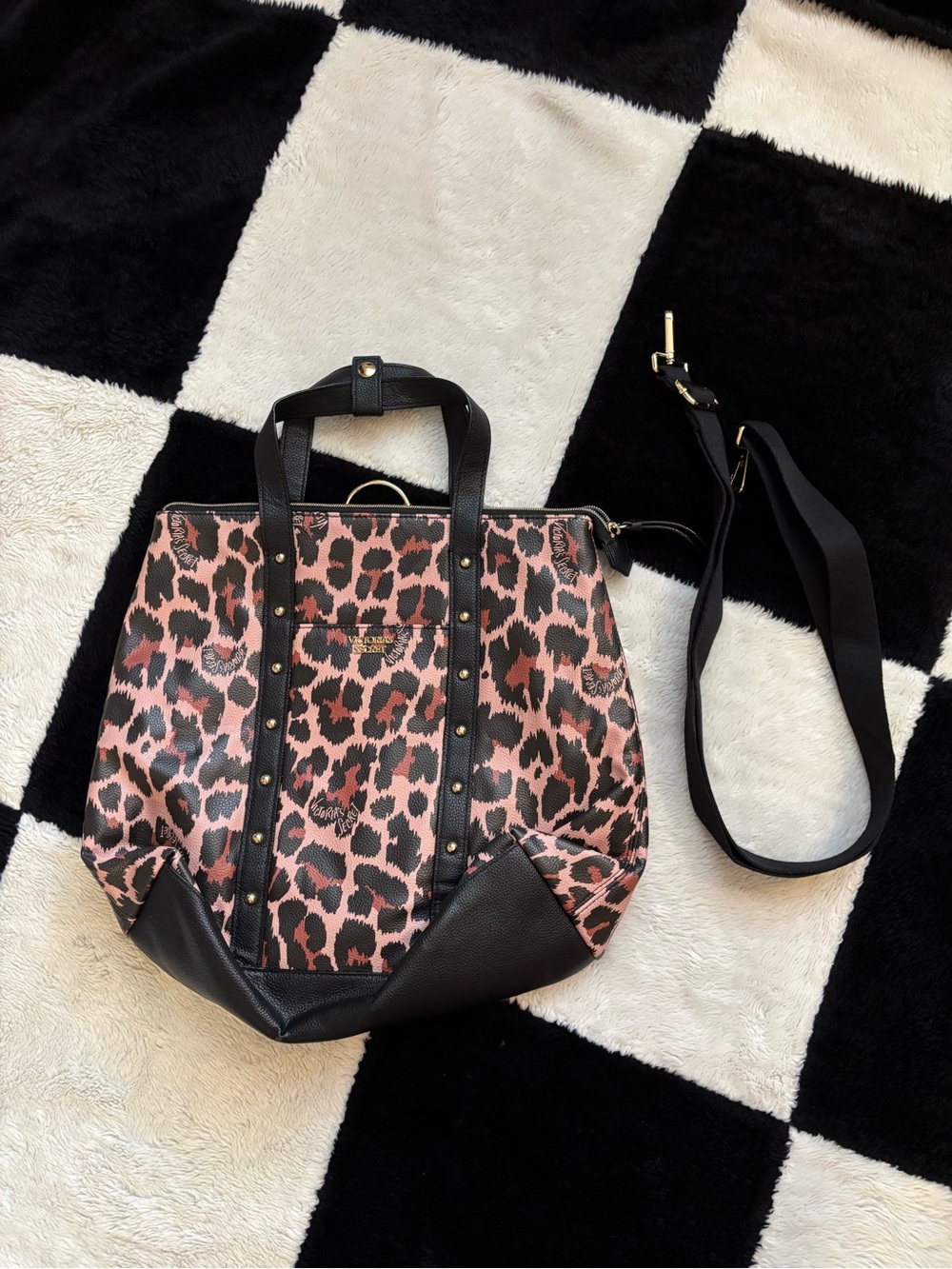 Victoria’s Secret Leopard Print convertible Tote Bag with Black Trim